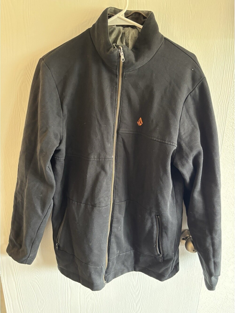 Volcom Reversible Mens Hooded Utility Jacket Grey Orange Stone Logo Collar Med